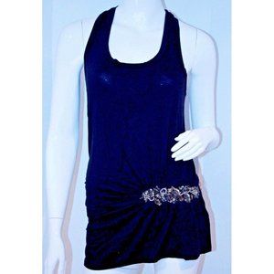 ELLA MOSS Anthropologie RACERBACK  Rayon BLACK Top STUDS Rhinestone TANK S $120
